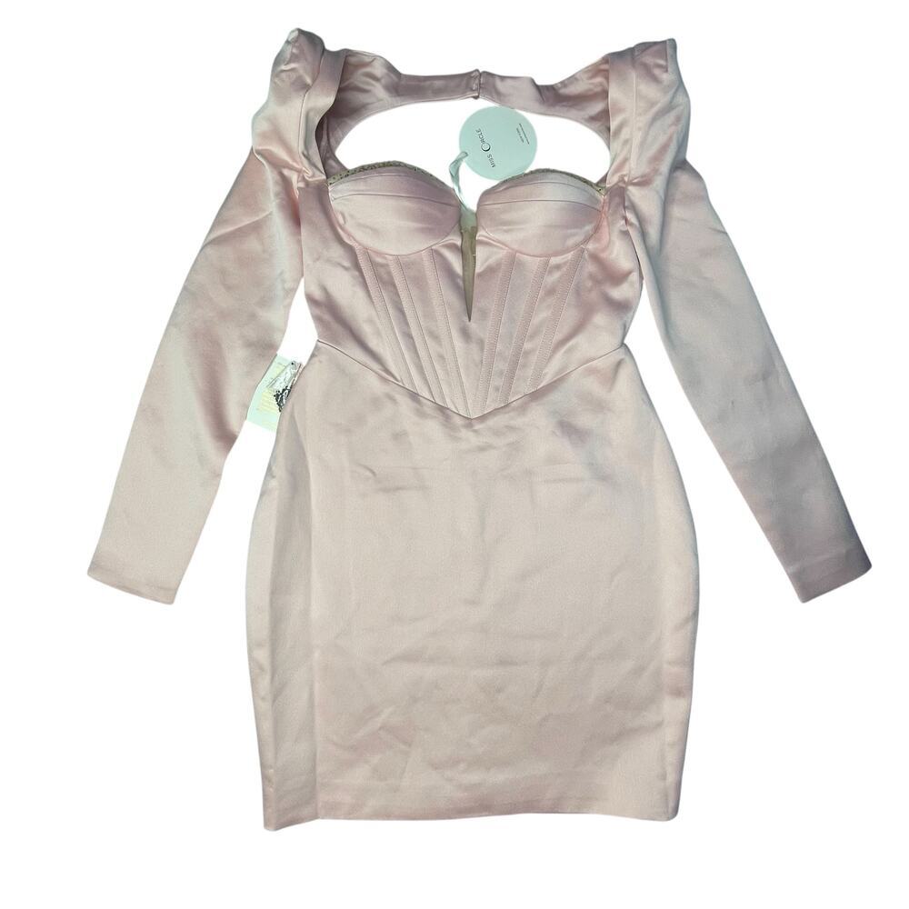 Miss Circle Camila Pink Satin Corset Mini Dress size S New long sleeve Pastel - Picture 13 of 13